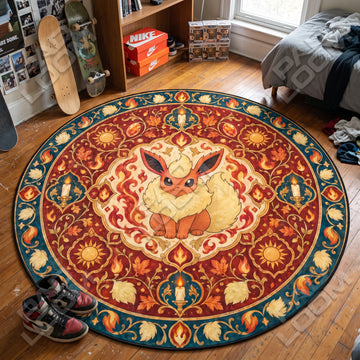 Flareon Candlelit Pokemon round rug on a bedroom floor - Pokemon chair mat