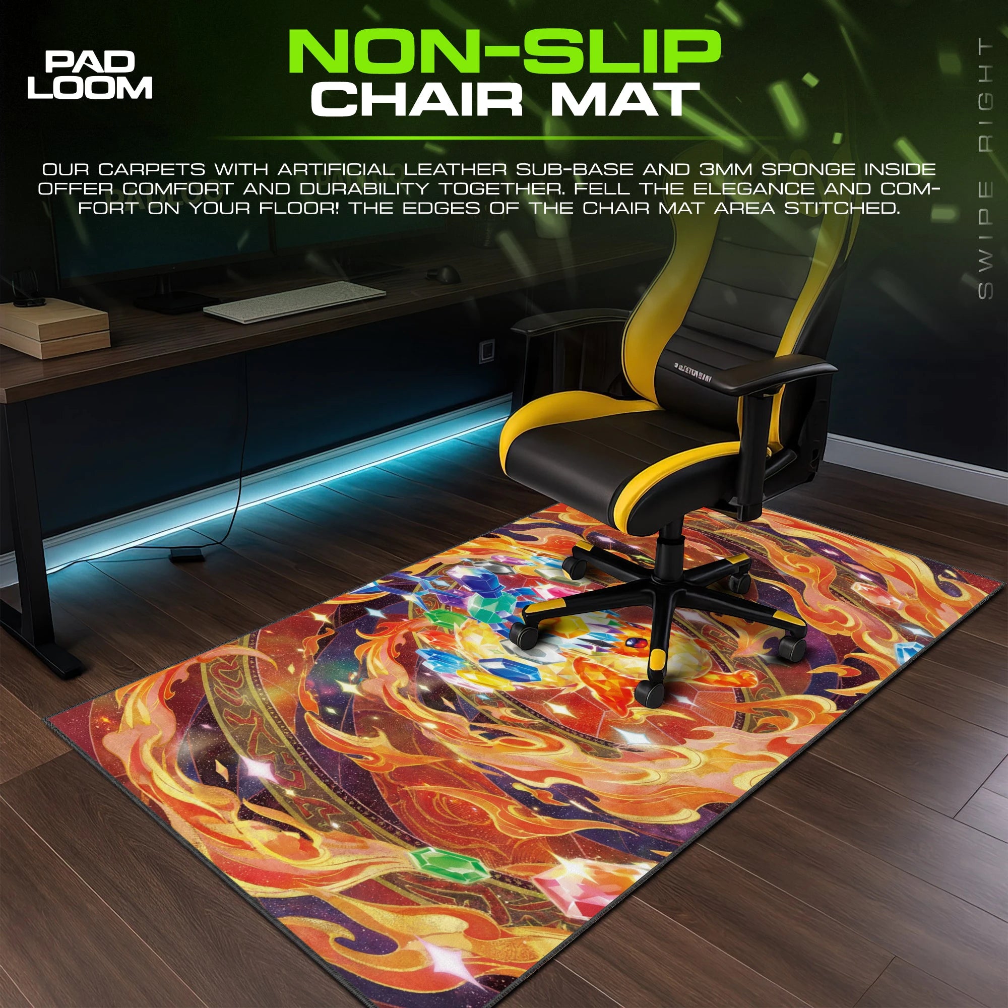 Flareon Ember Prism – stitched-edge, non-slip mouse pad detail