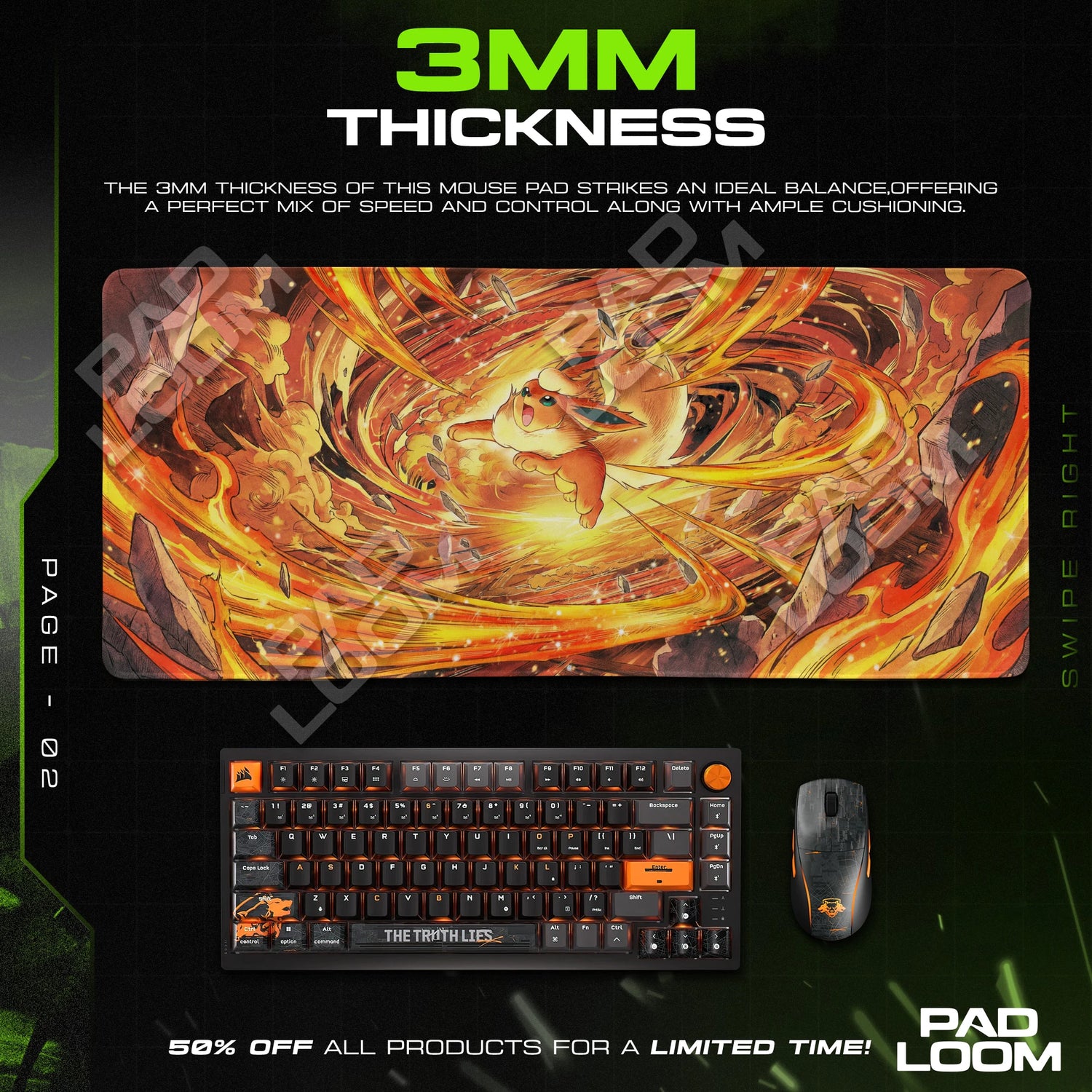 Flareon Flame Rush Mouse Pad - Pokemon Desk Mat