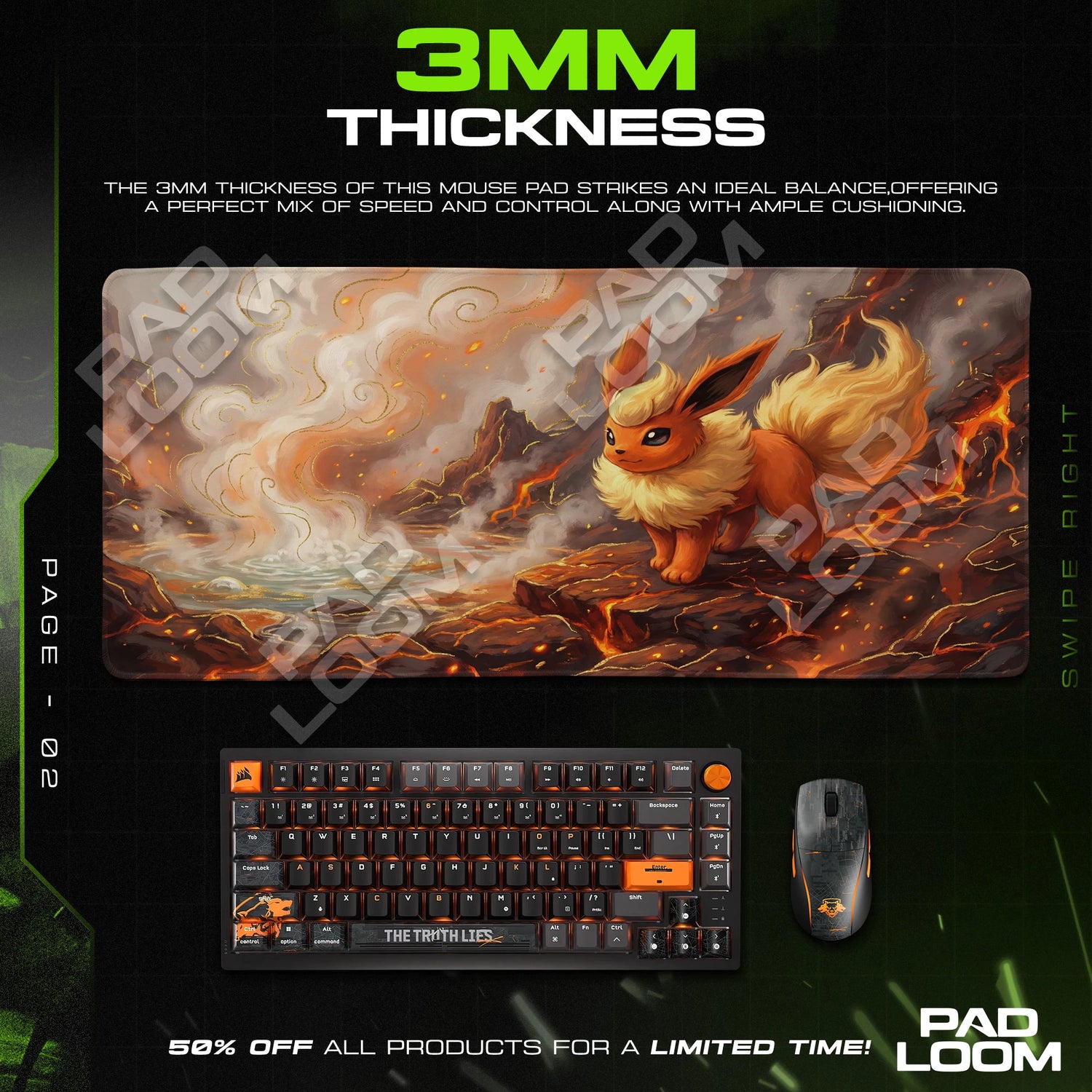Flareon Lava Ember Mouse Pad - Pokemon Desk Mat