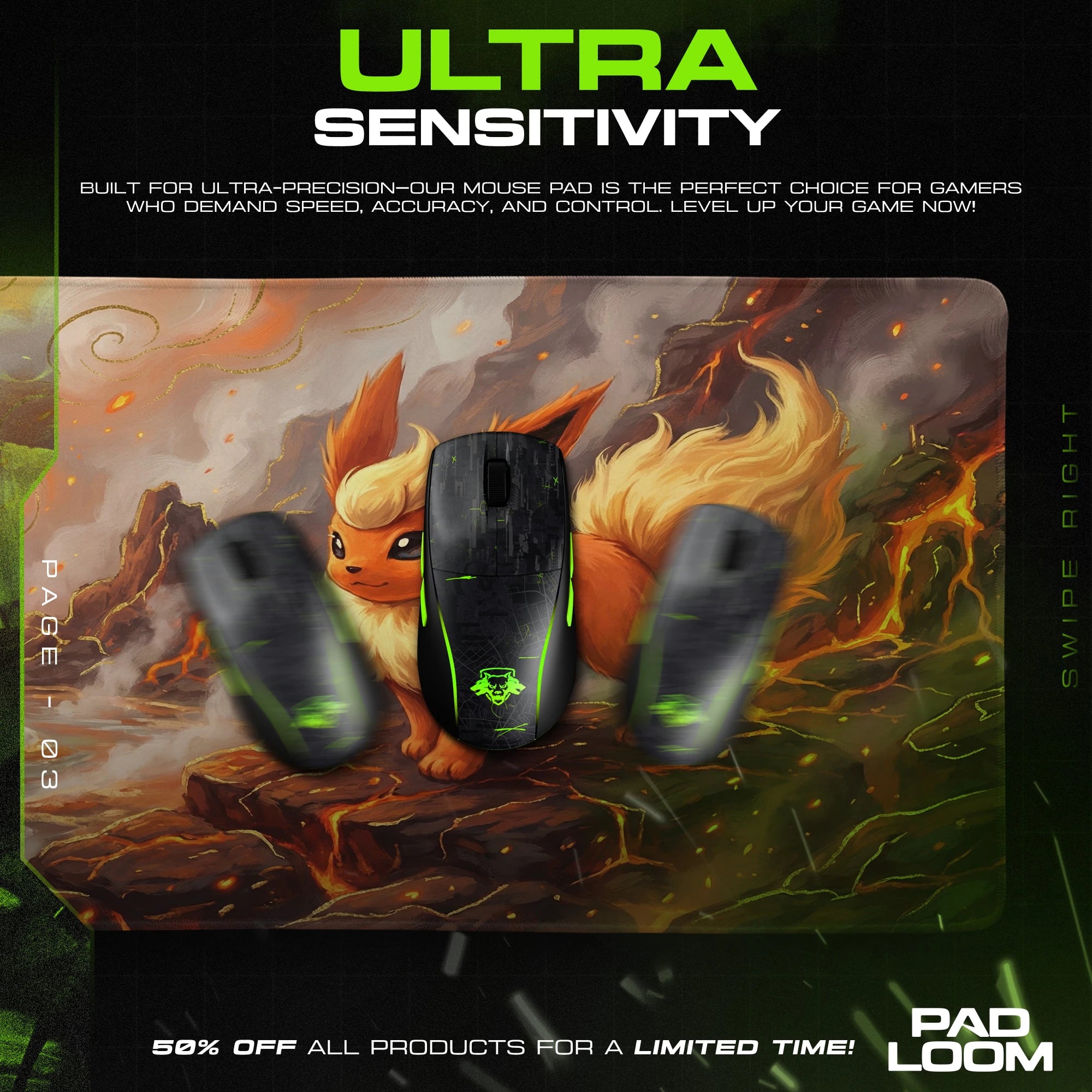 Flareon Lava Ember Mouse Pad - Pokemon Desk Mat