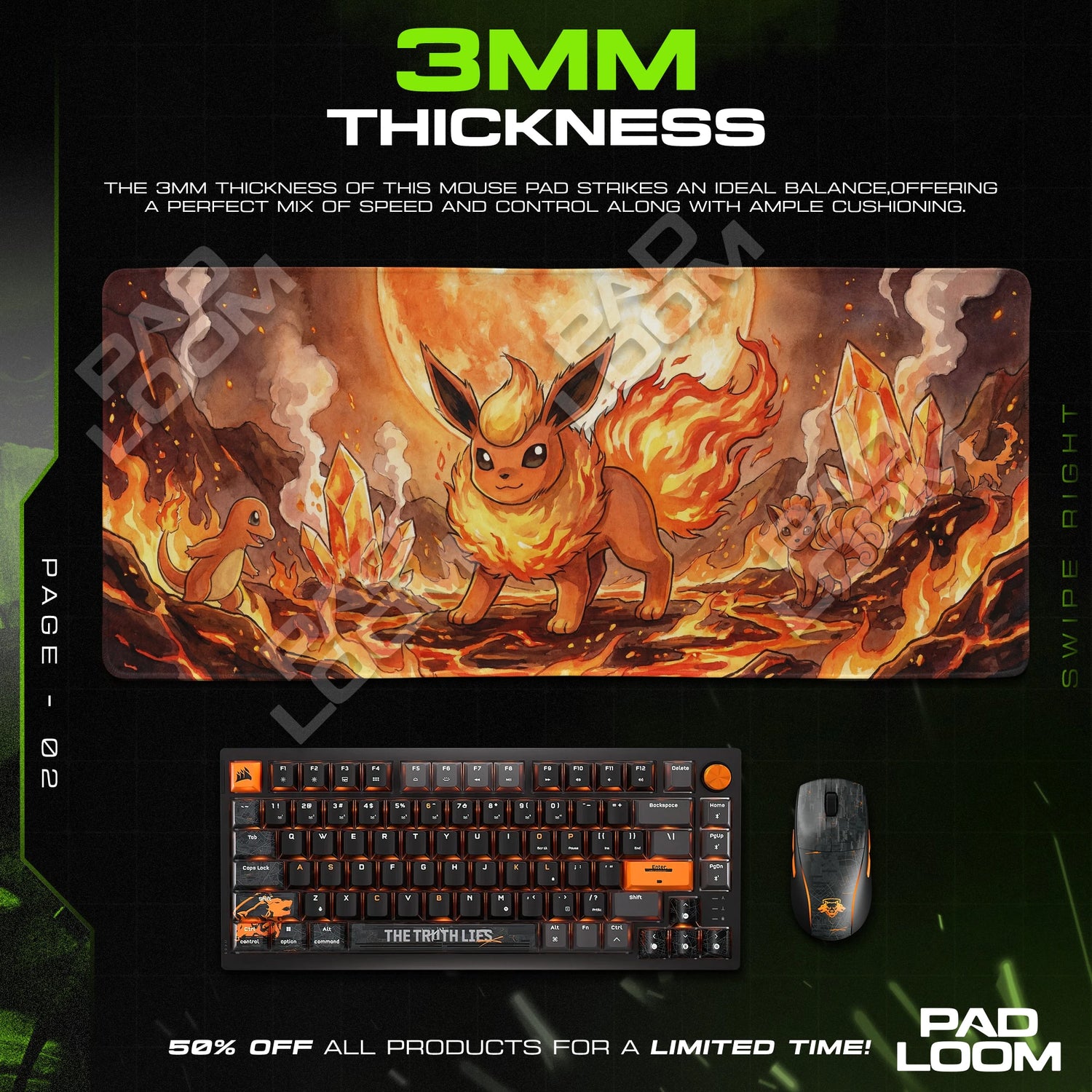 Flareon Molten Moon Mouse Pad - Pokemon Desk Mat
