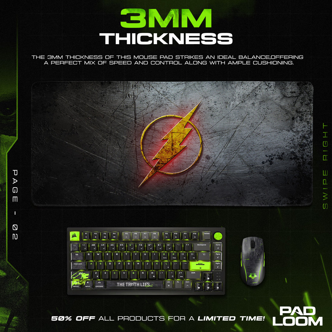 Flash Lightning Emblem Mouse Pad, DC Comics Gamer Desk Mat