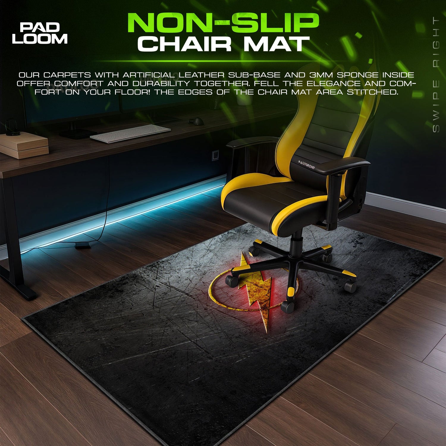 Flash Lightning Emblem Mouse Pad, DC Comics Gamer Desk Mat Padloom
