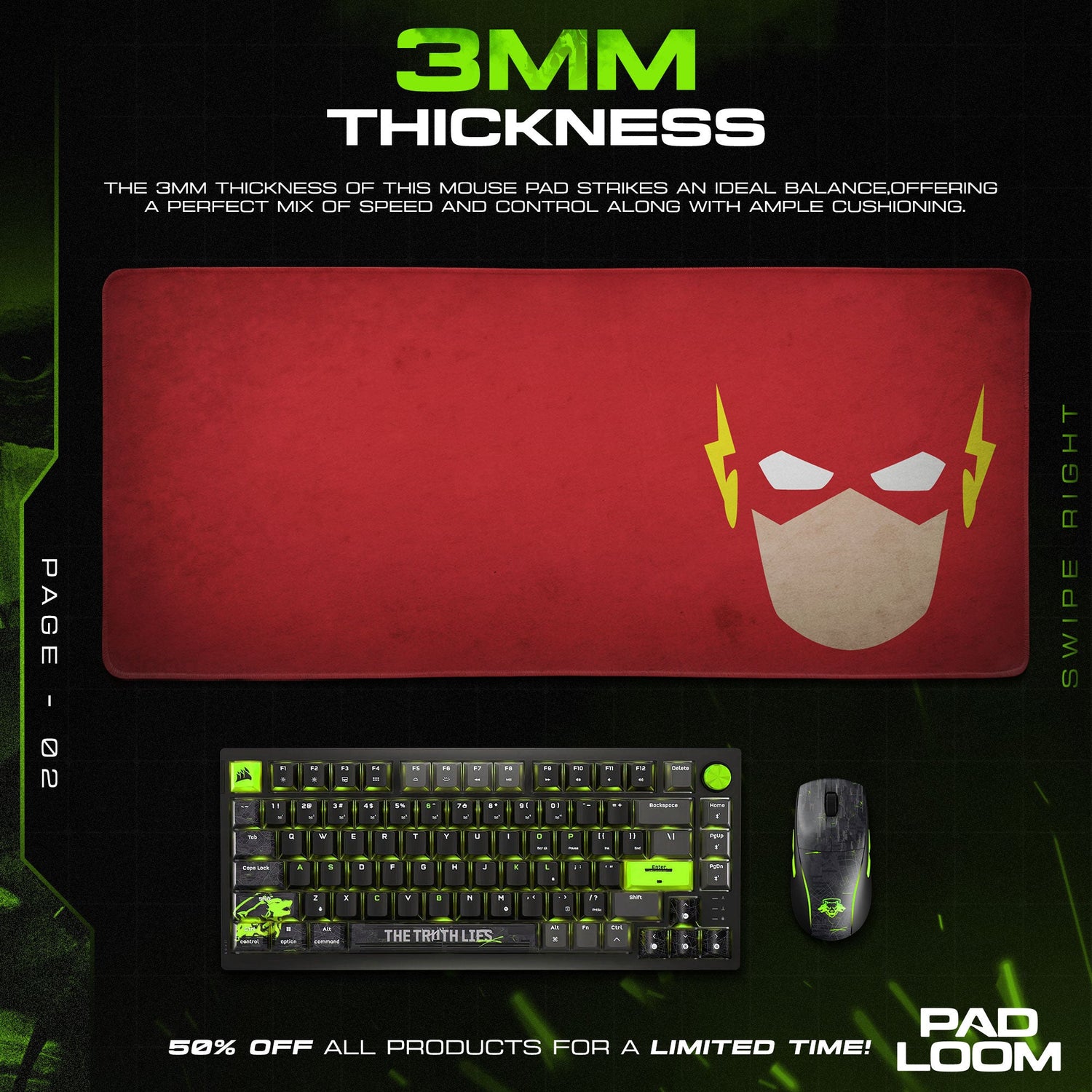Flash Mouse Pad, Minimalist Red Game Desk Mat Padloom