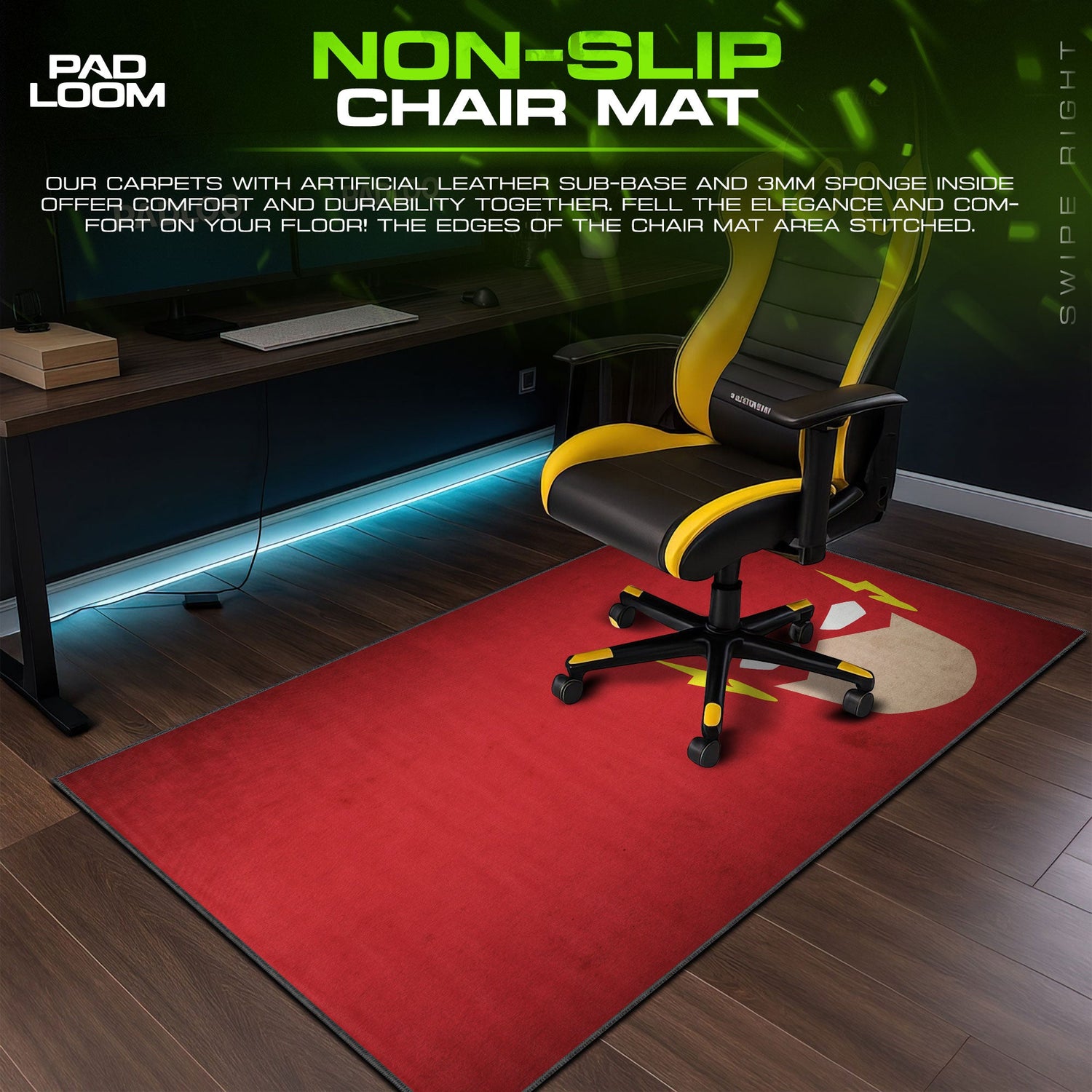 Flash Mouse Pad, Minimalist Red Game Desk Mat Padloom