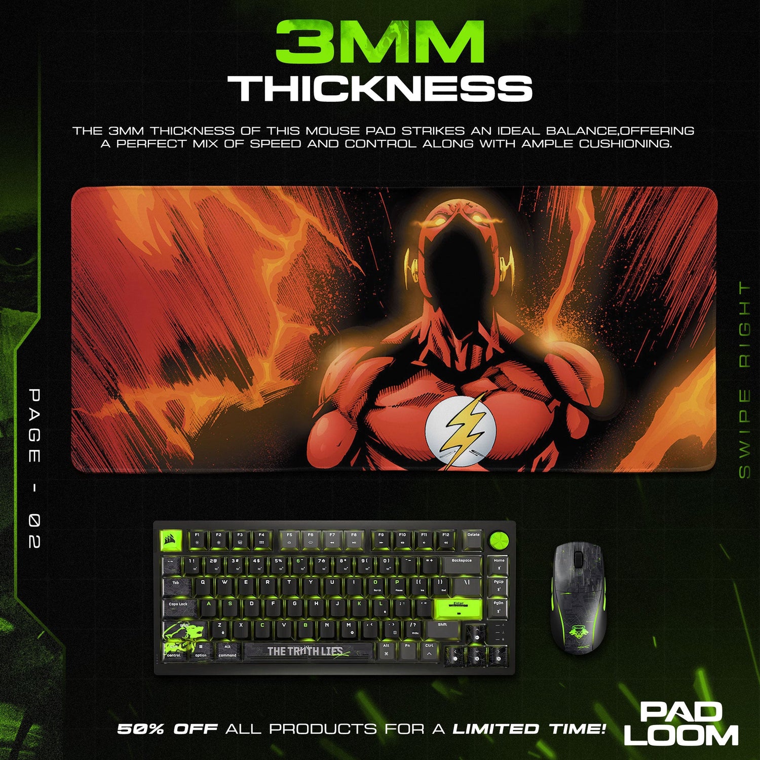 Flash Speed Force Mouse Pad, DC Comics Gamer Desk Mat Padloom