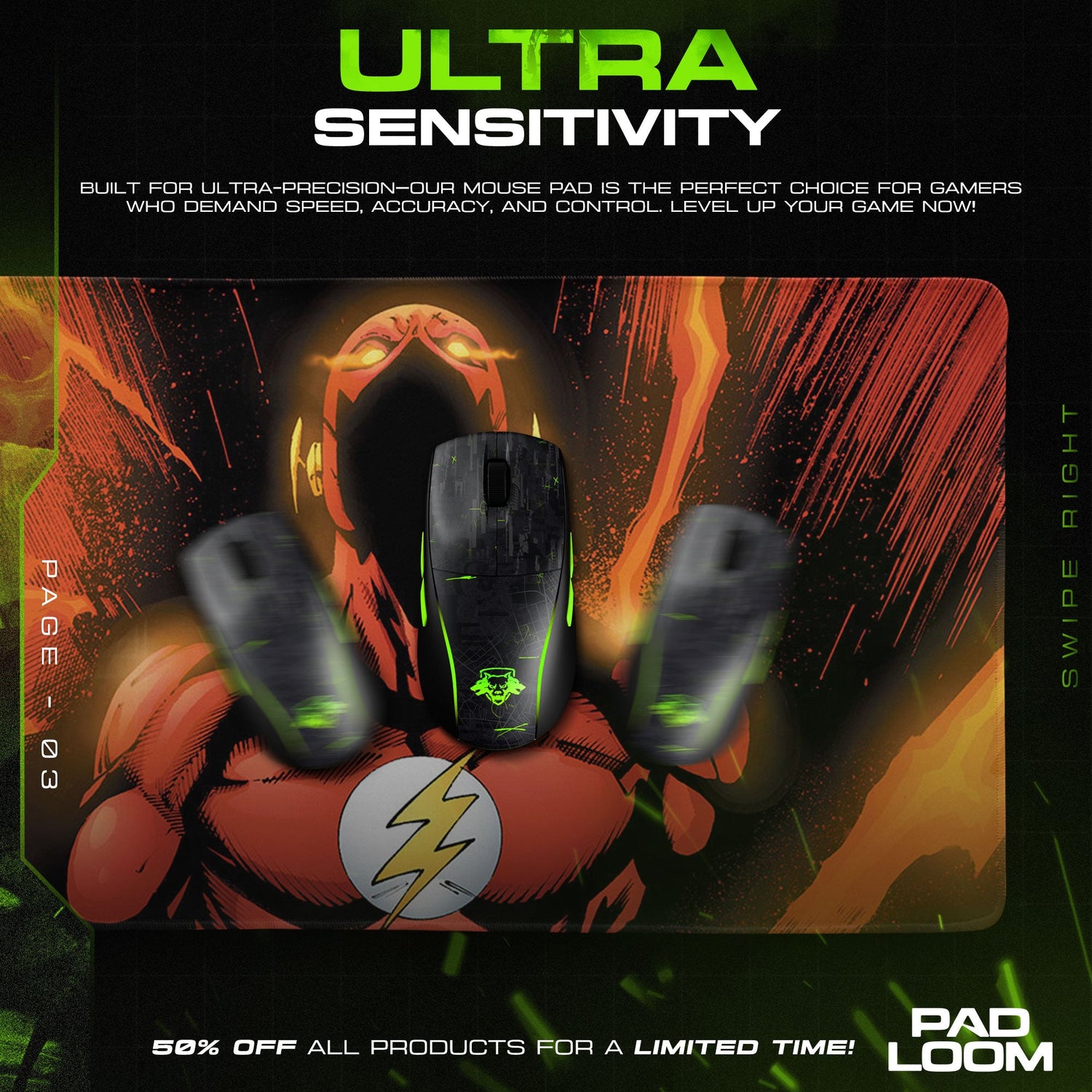 Flash Speed Force Mouse Pad, DC Comics Gamer Desk Mat Padloom