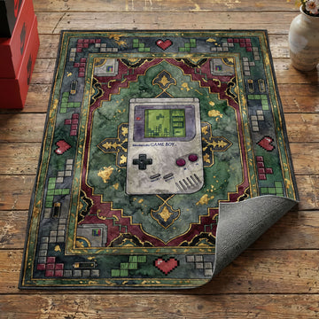 Retro floppy disk gaming rug with DOOM label mouse cursors binary code and folder border