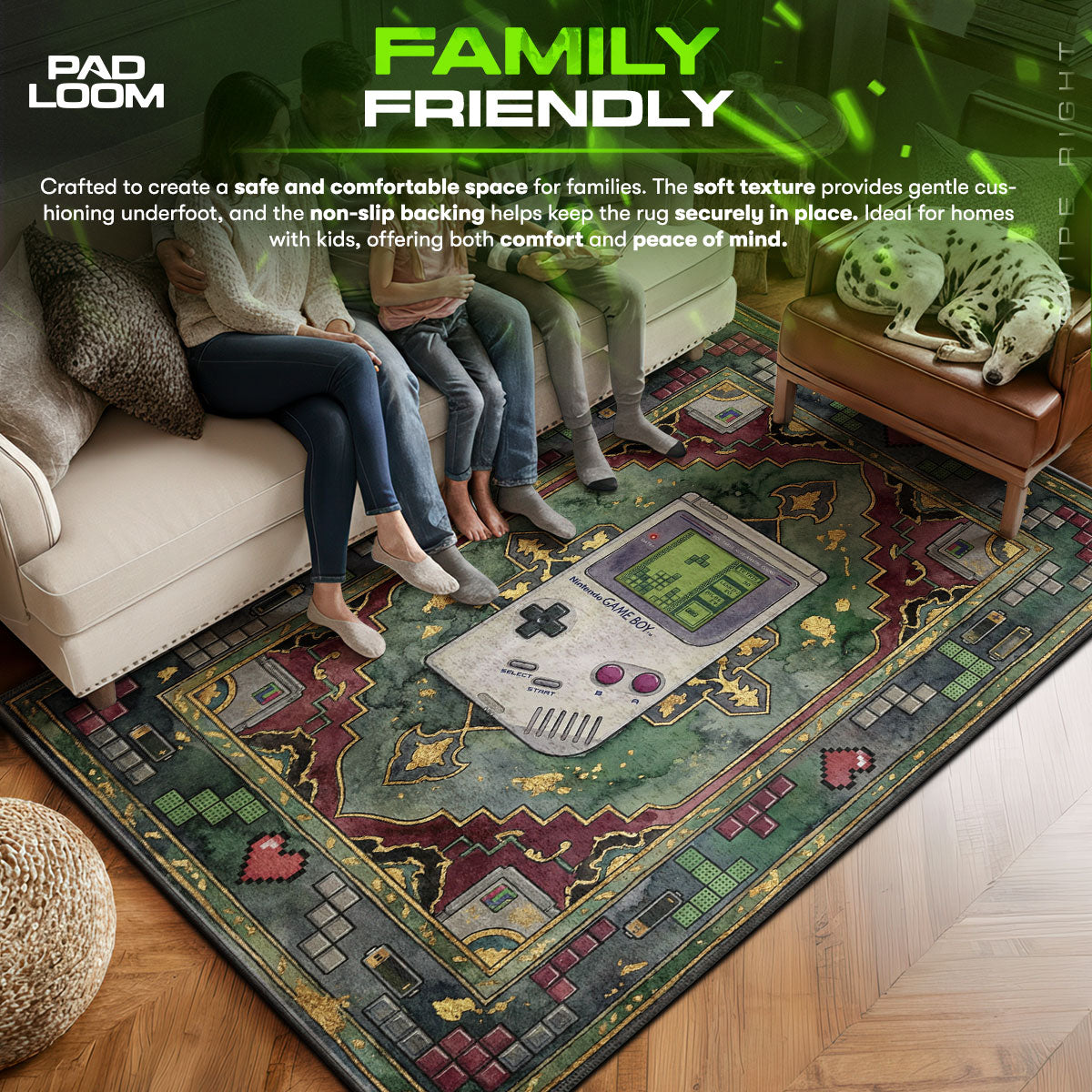 Computing character design printed on rug