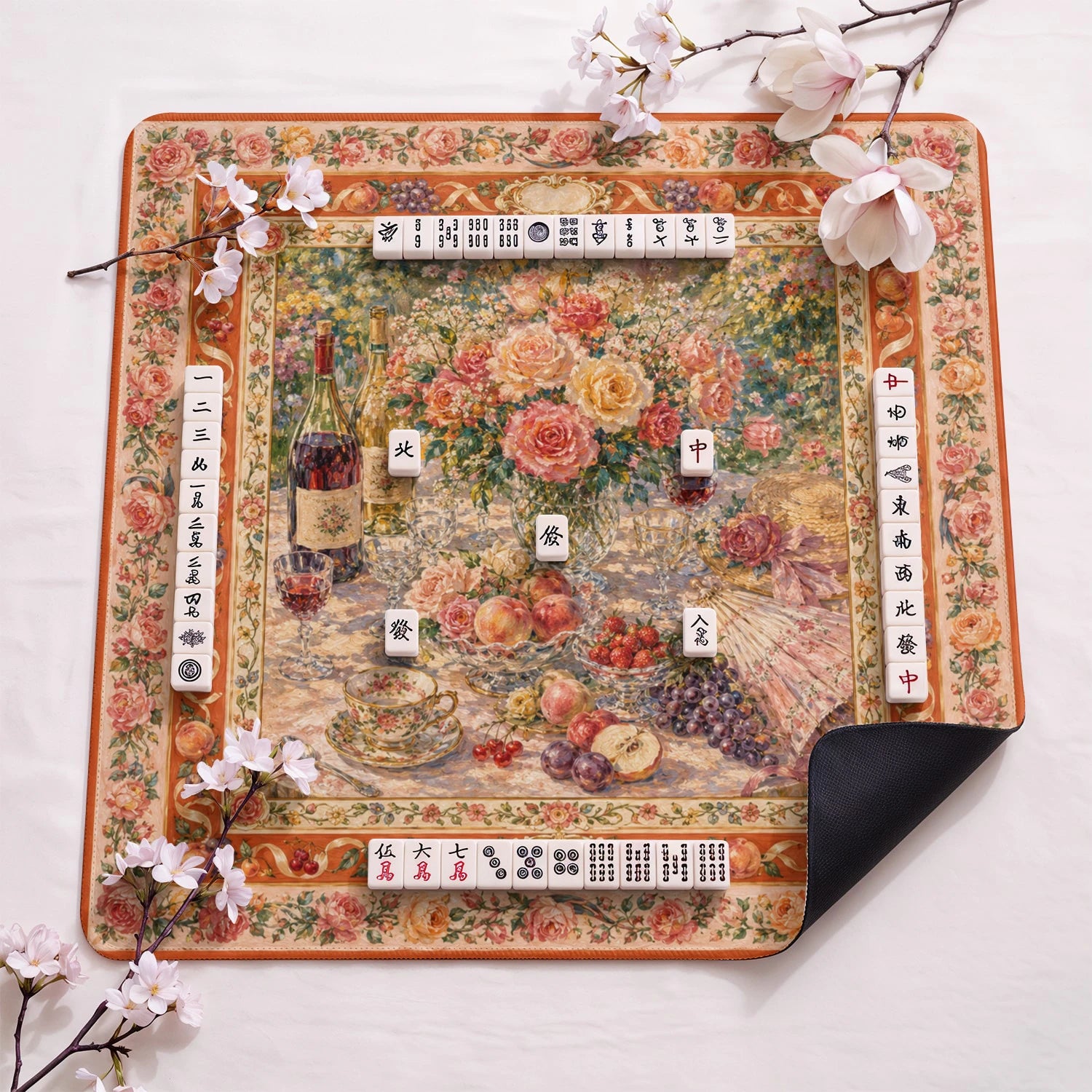 Floral Roses Mahjong Mat - Mah Jongg Table Mat