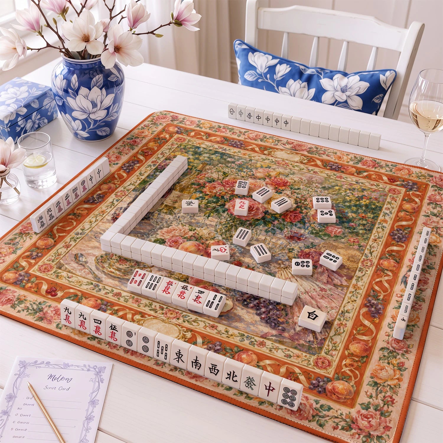 Floral Roses Mahjong Mat - Mah Jongg Table Mat