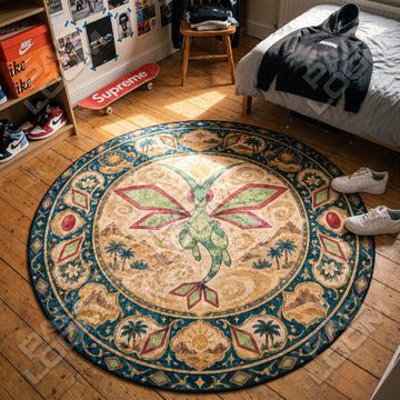 Flygon Hovering Pokemon round rug on a bedroom floor - Pokemon chair mat