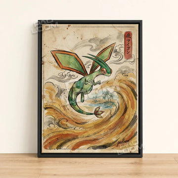 Flygon Sandstorm Pokemon poster - framed canvas wall art in a black frame
