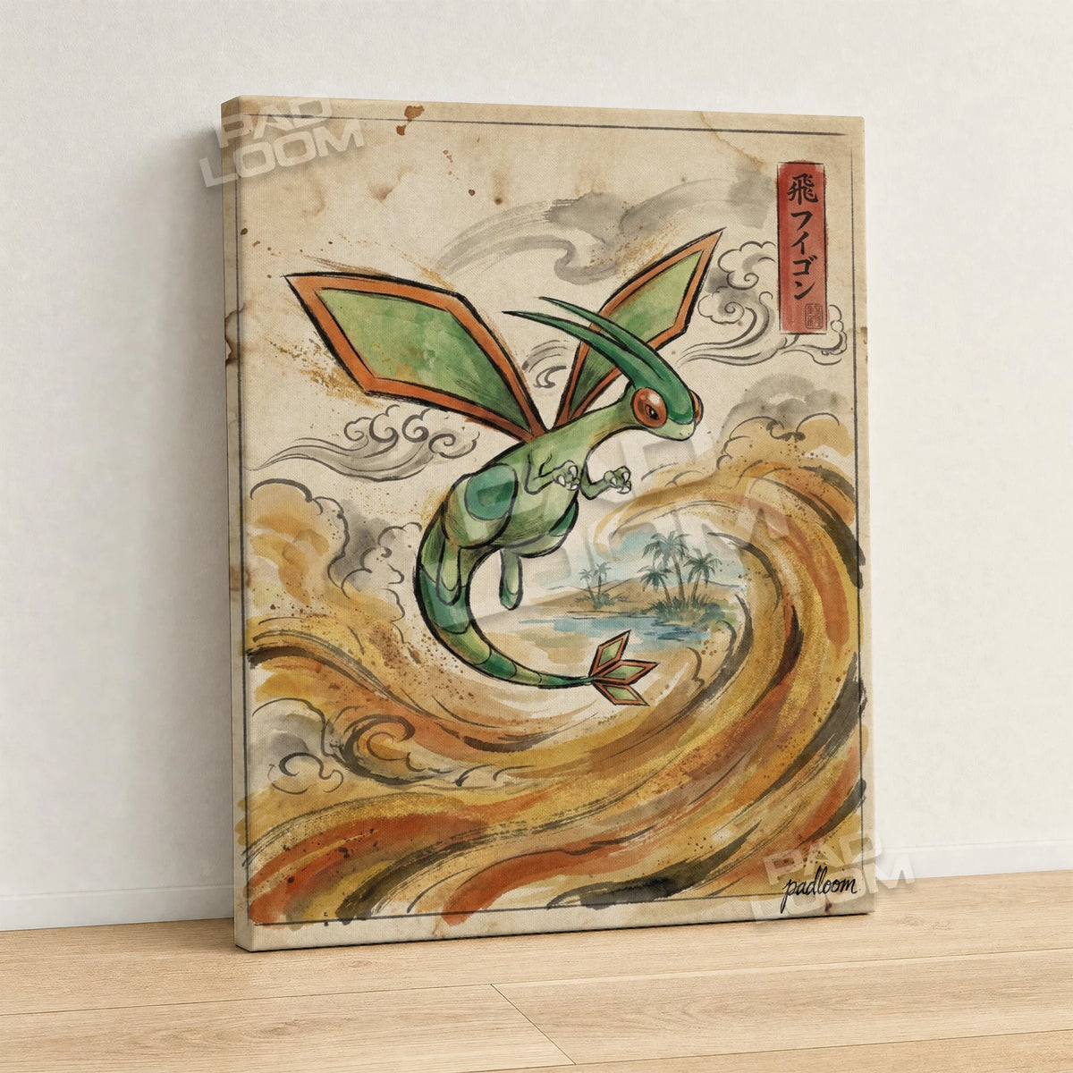 Flygon Sandstorm Pokemon canvas wall art - gallery-wrapped canvas print, side view