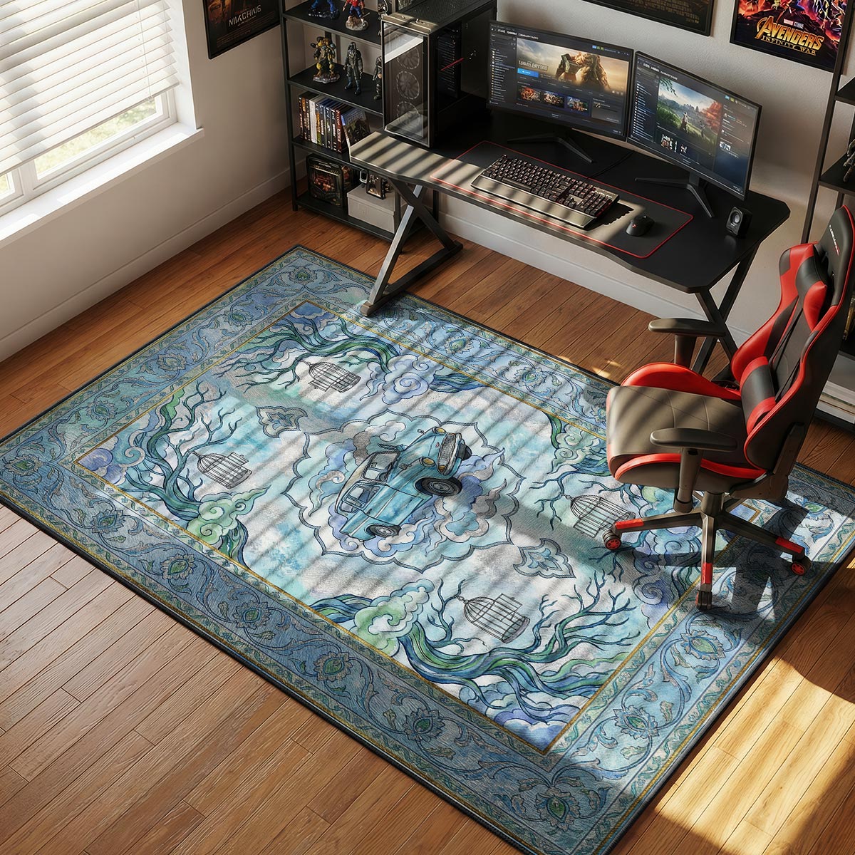 Flying Blue Car Whimsical Sky Harry Potter Room rug — main product view