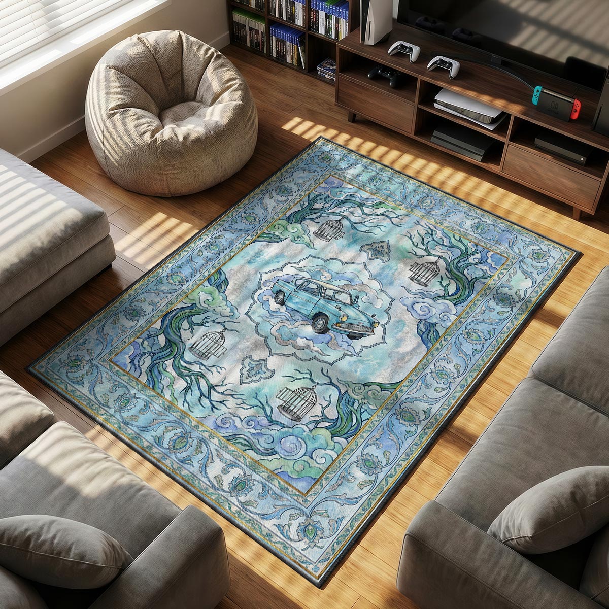 Flying Blue themed area rug for home decor fans