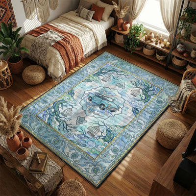 Flying Blue Car Whimsical Sky Rug - Harry Potter Room Mat