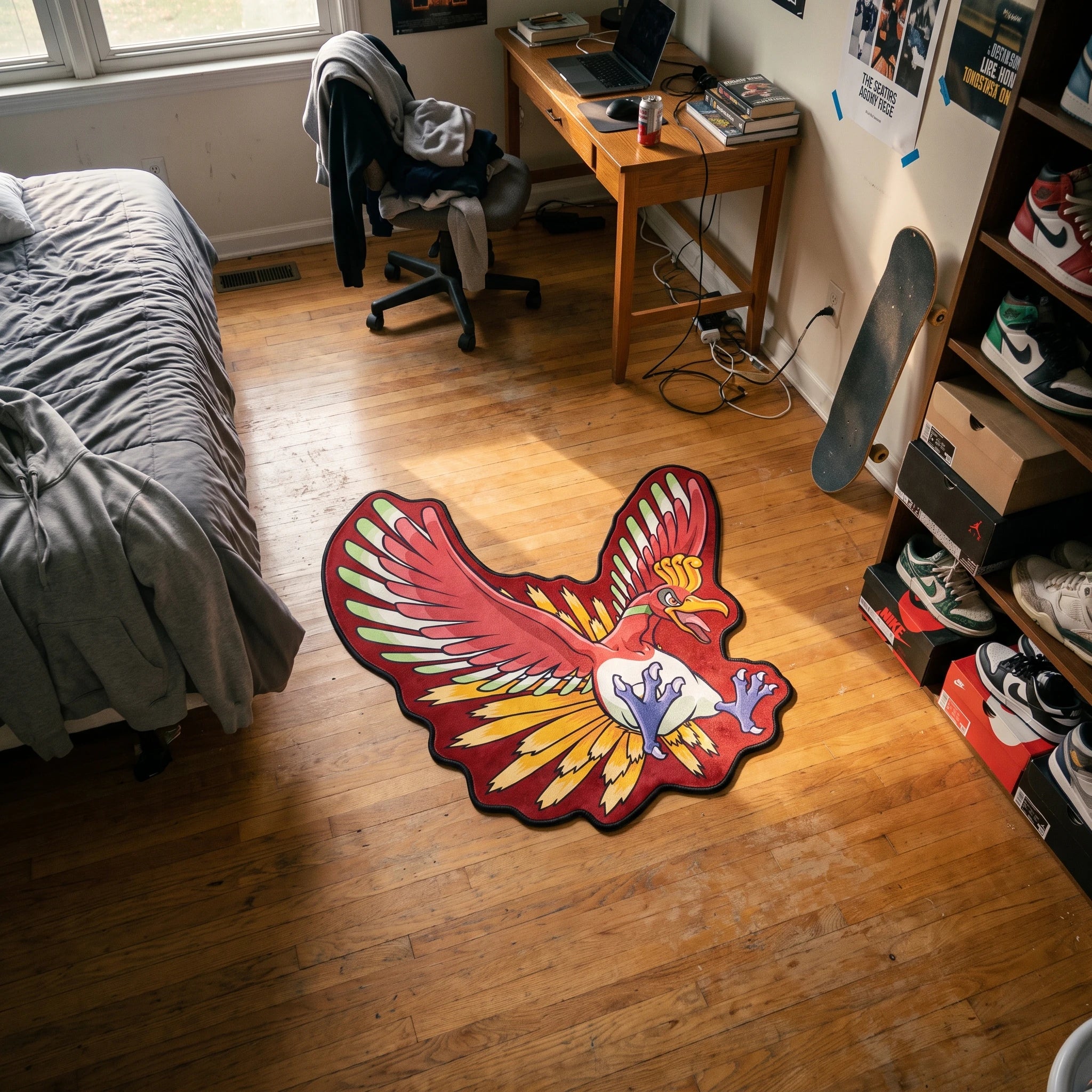 Flying Ho-Oh Rug - Shaped Anime Area Rug