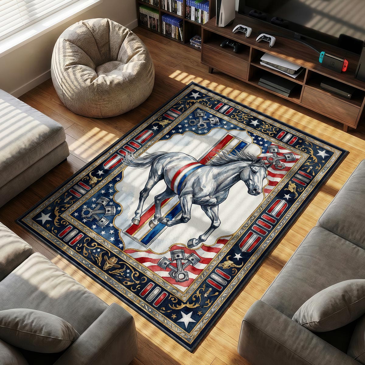 Ford Mustang themed area rug for home decor fans