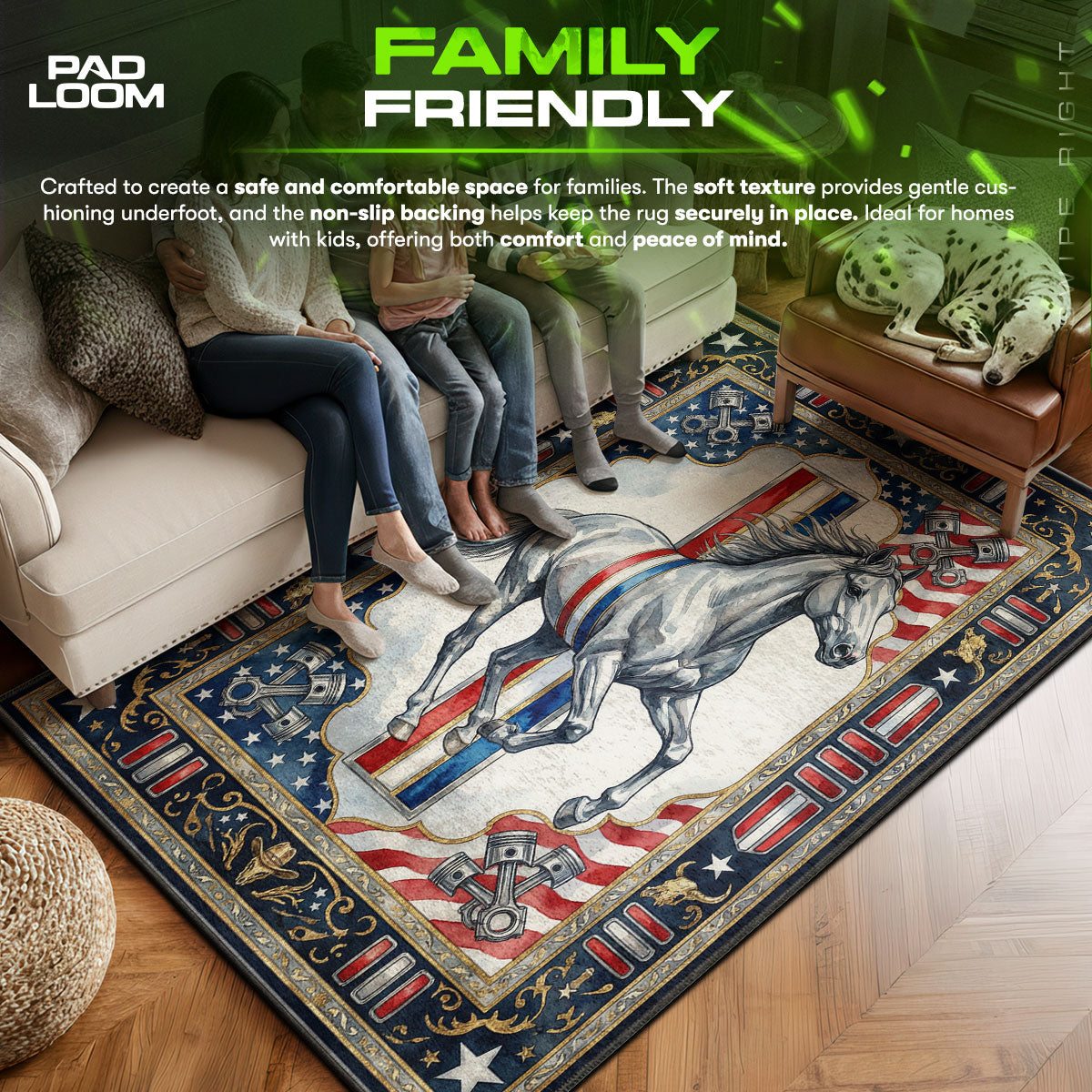 Ford area rug showing full home decor artwork