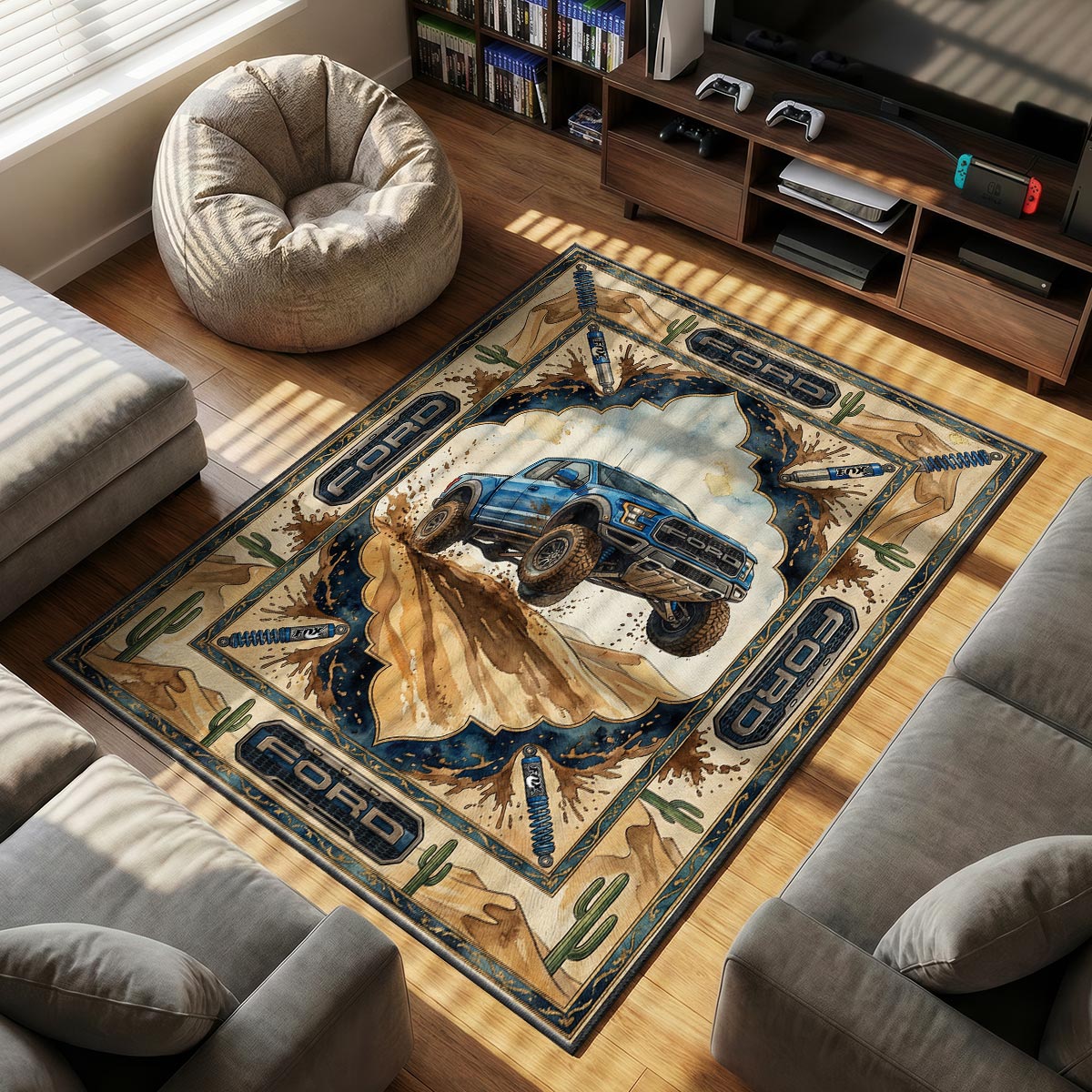 Ford Raptor themed area rug for home decor fans