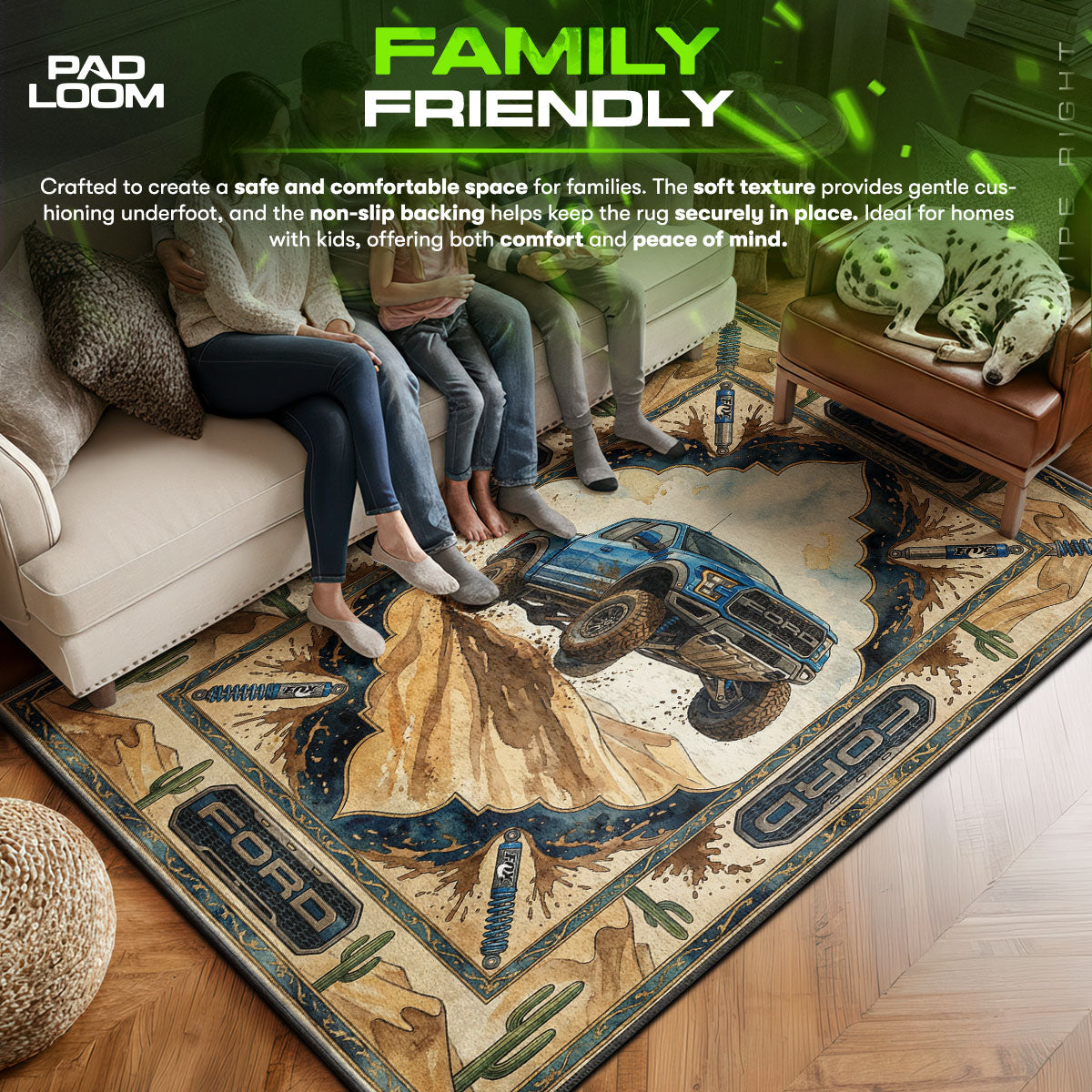 Ford area rug showing full home decor artwork