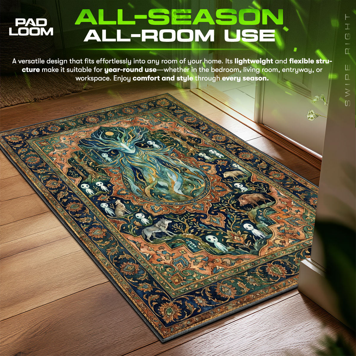 Forest Spirit Moonlight Princess Mononoke Chair fan rug — premium quality print