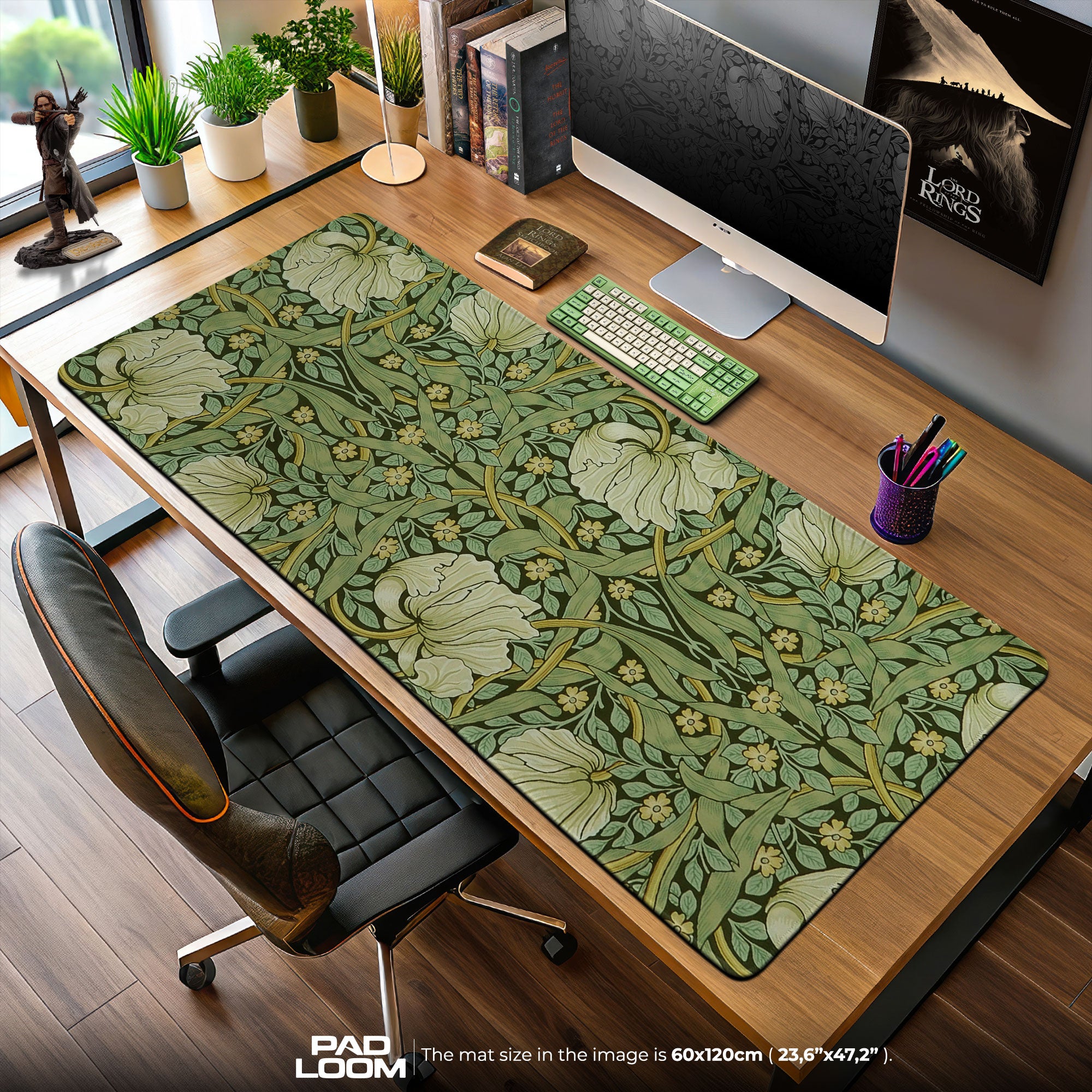 Forest Veil Mouse Pad, Symmetrical Floral Gaming Desk Mat