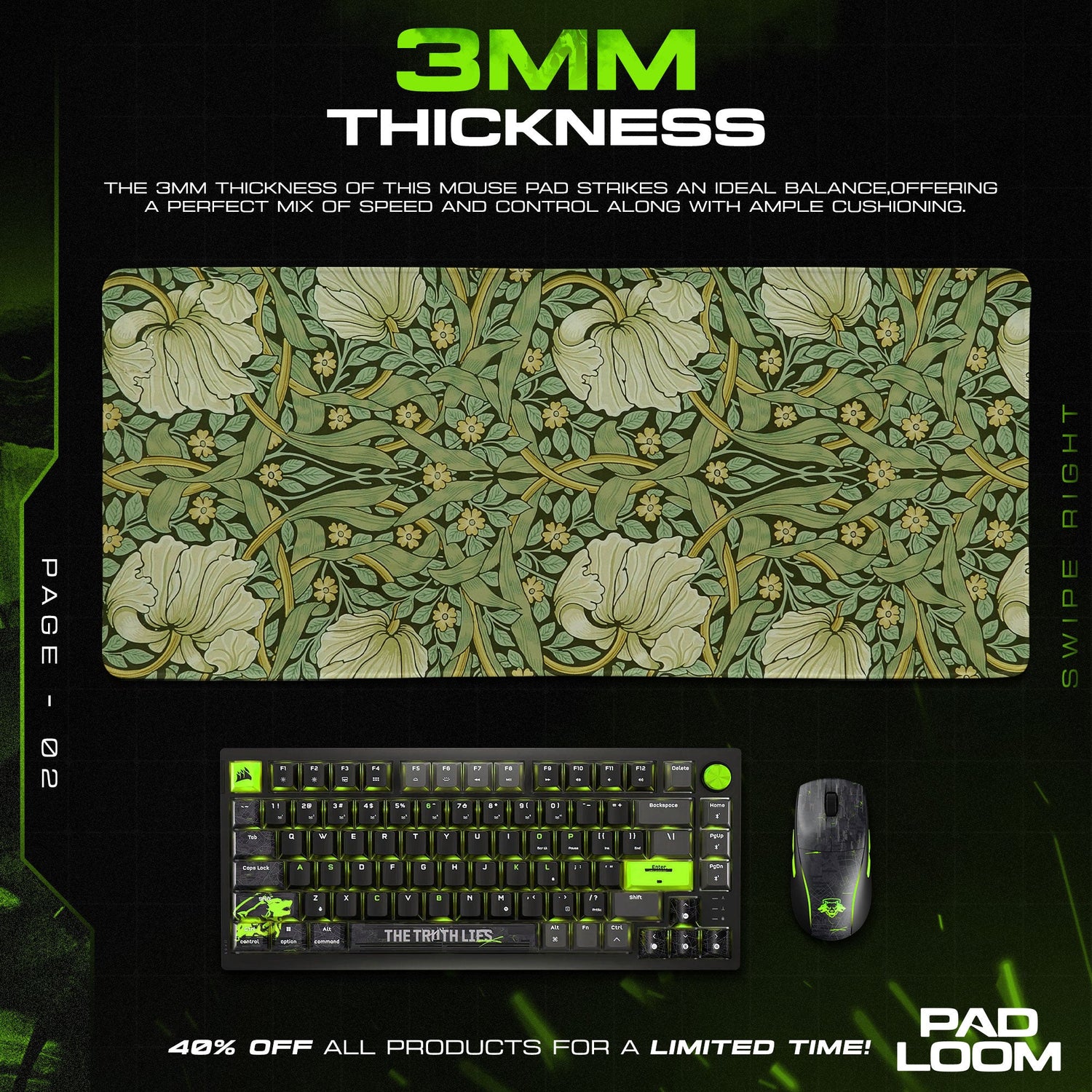 Forest Veil Mouse Pad, Symmetrical Floral Gaming Desk Mat Padloom