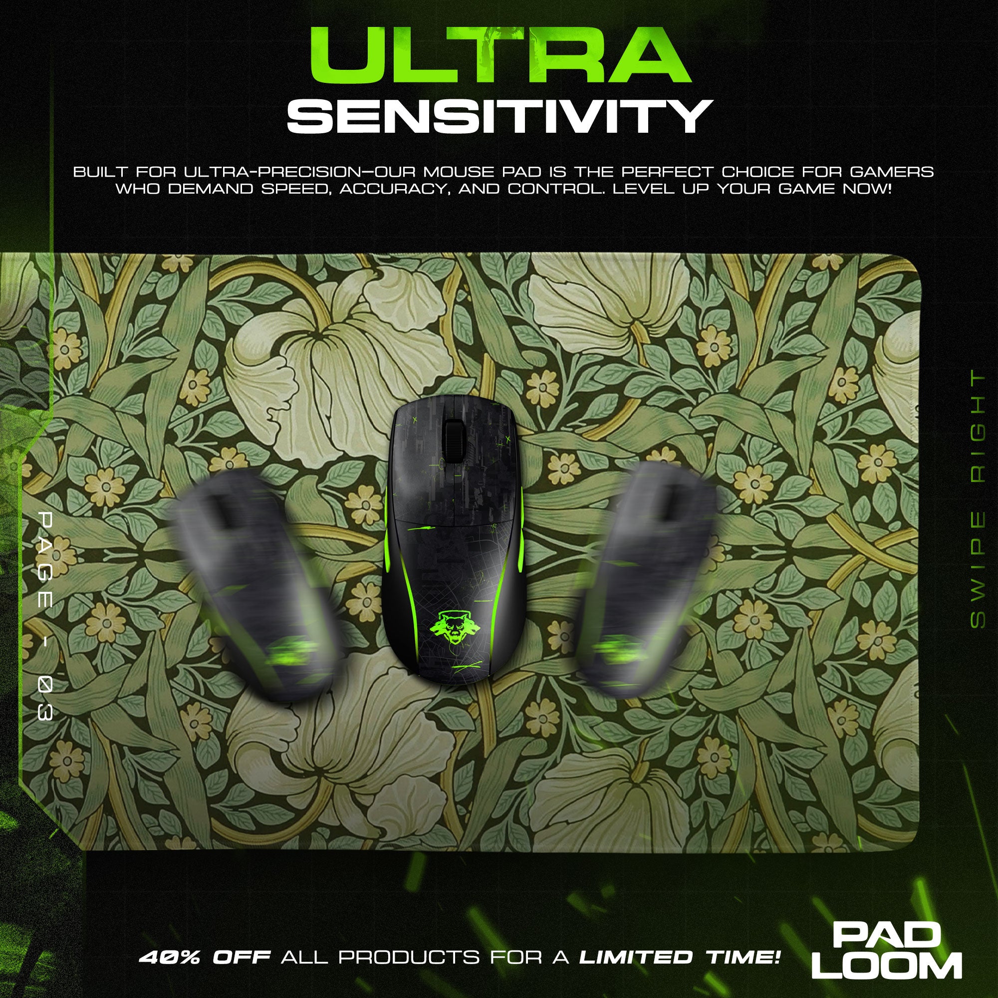 Forest Veil Mouse Pad, Symmetrical Floral Gaming Desk Mat