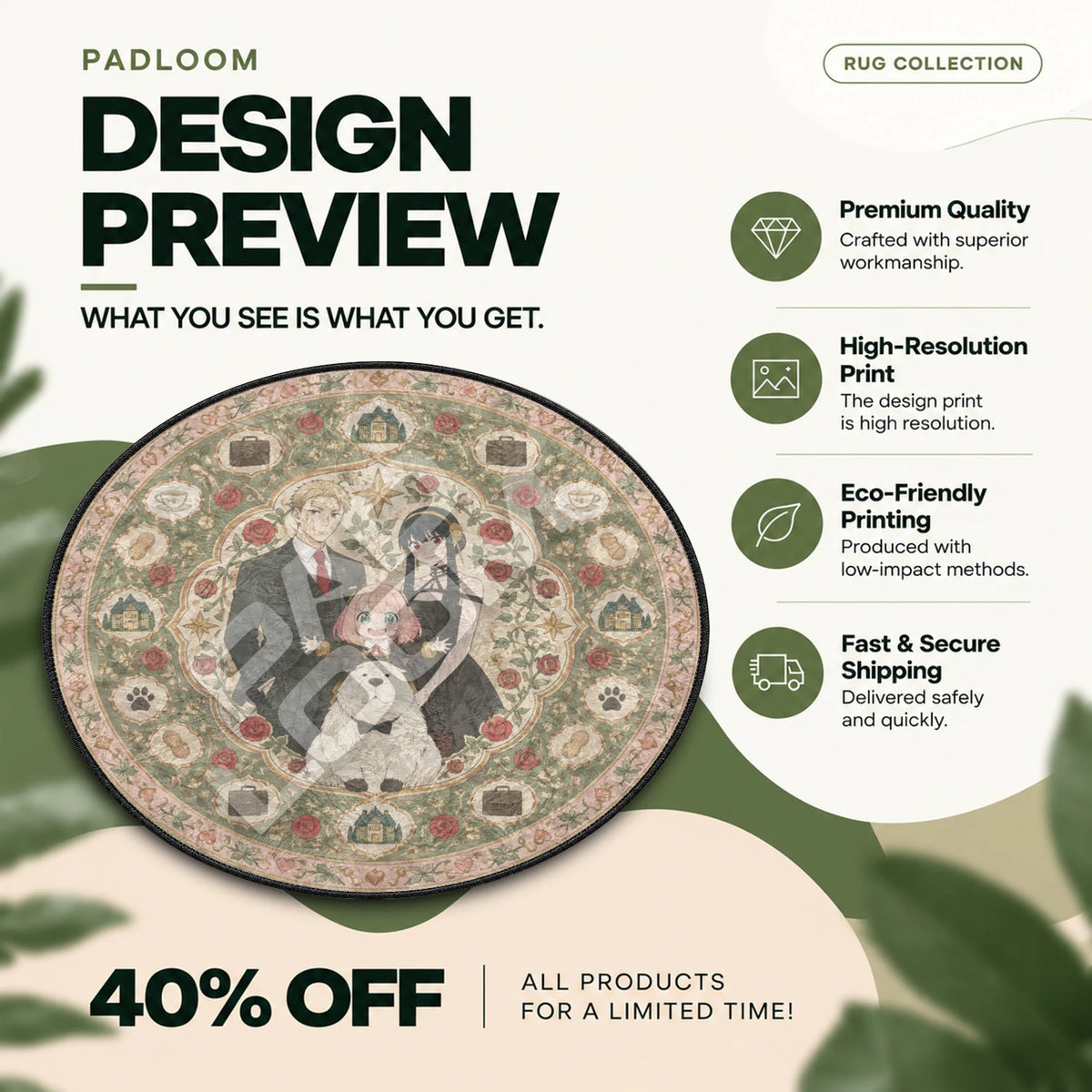 Forger Family Rose Spy x Family round rug full design preview