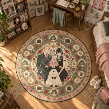 Forger Family Rose Spy x Family round rug on a bedroom floor - Spy x Family chair mat