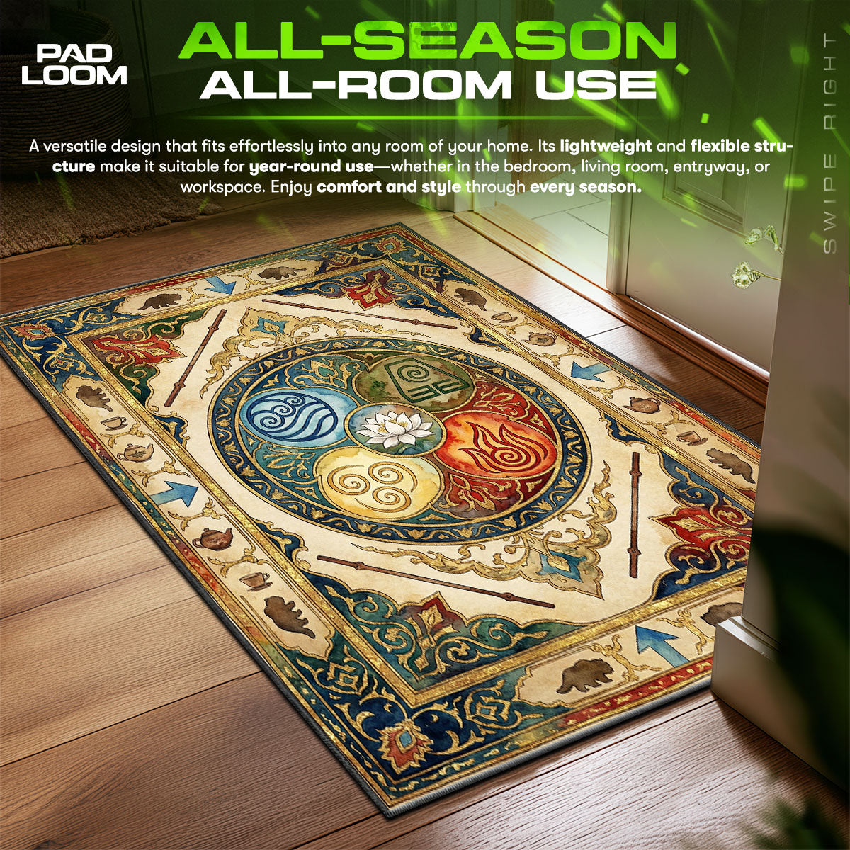 Four Nations White Lotus Avatar Room fan rug — premium quality print