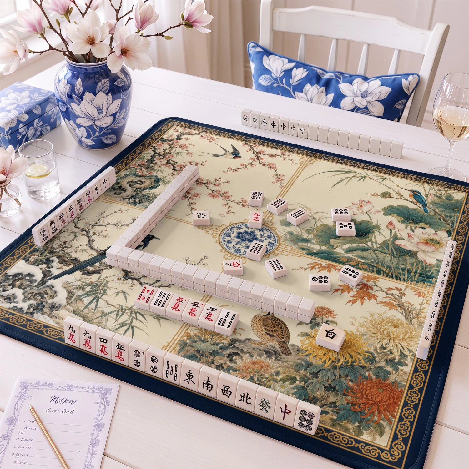 Four Seasons Aviary Mahjong Mat - Mah Jongg Mat