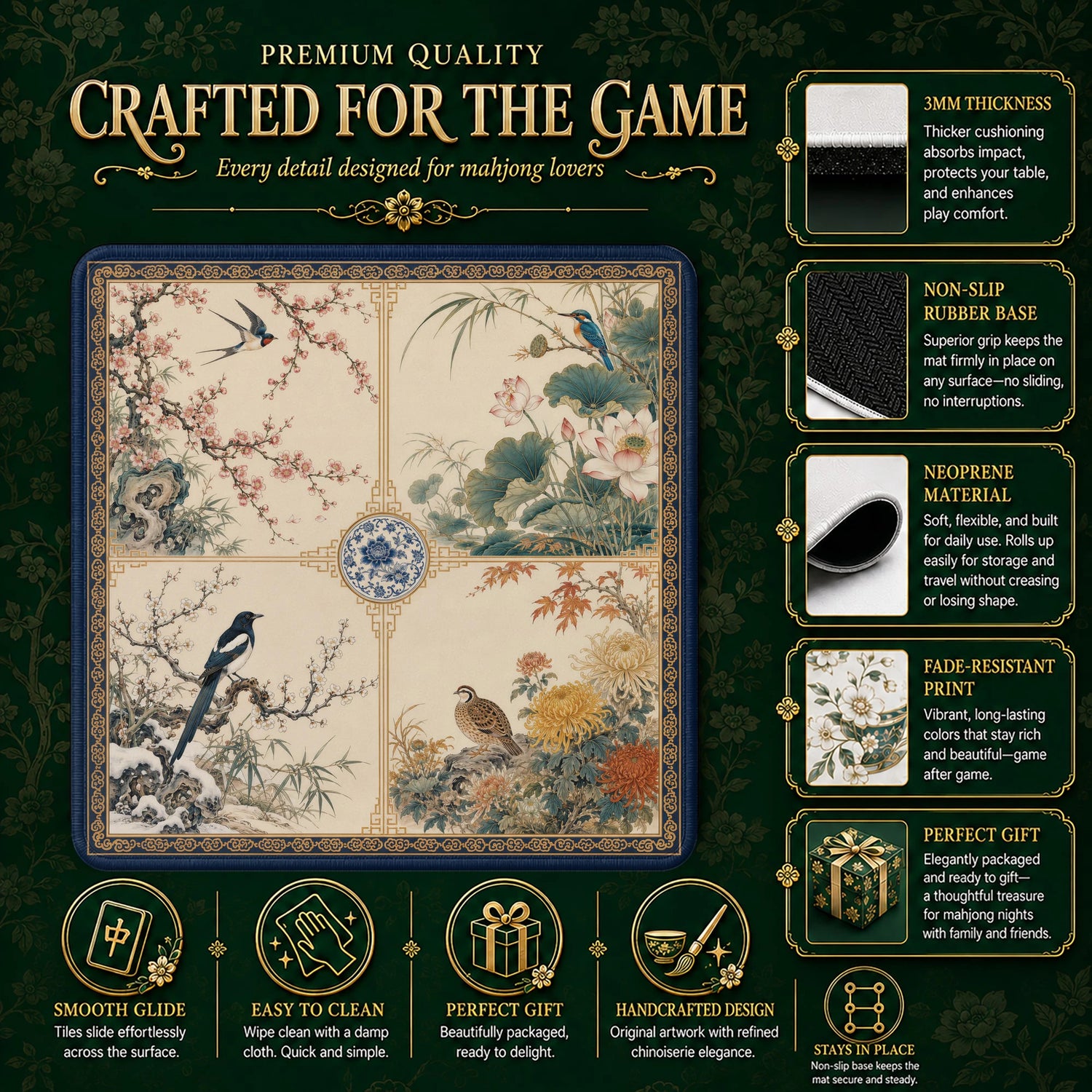 Four Seasons Aviary Mahjong Mat - Mah Jongg Mat