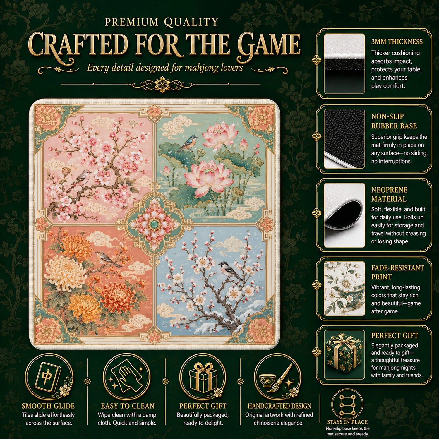 Four Seasons Panel Mahjong Mat – neoprene mah jongg table mat