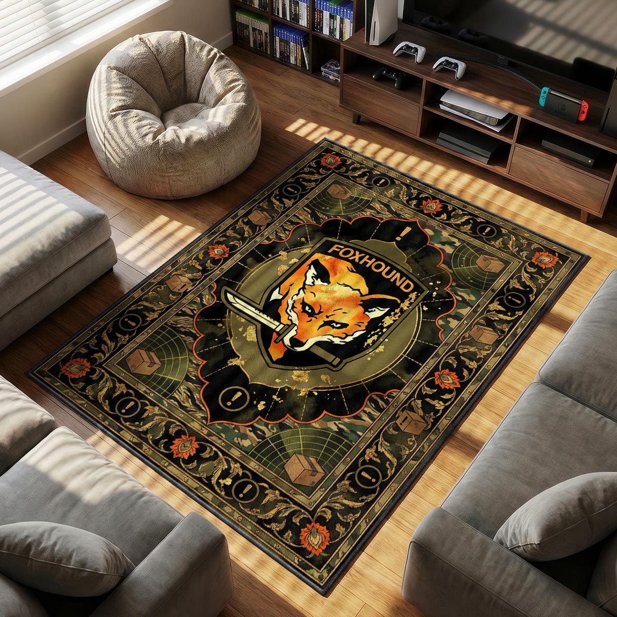 Foxhound Stealth themed area rug for home decor fans
