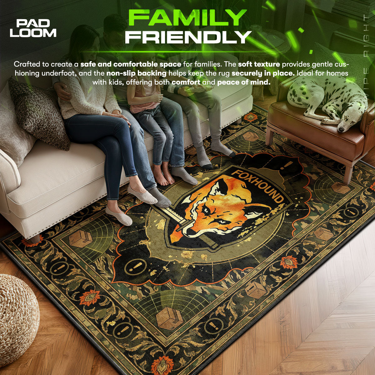 Foxhound area rug showing full home decor artwork