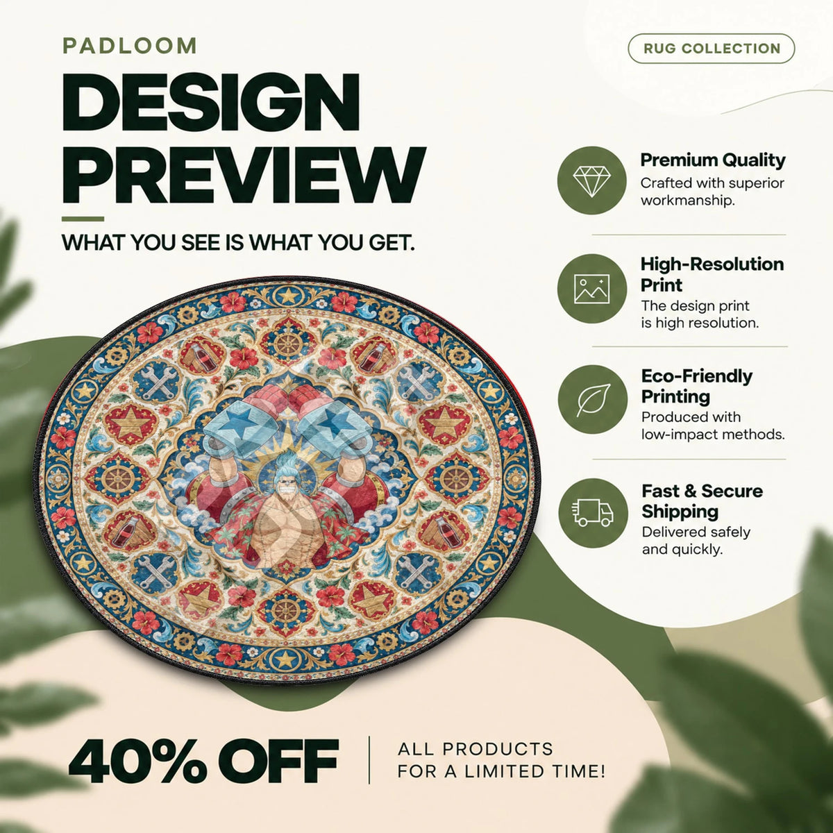 Franky Flexing One Piece round rug full design preview