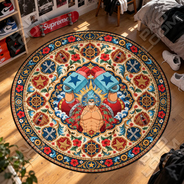 Franky Flexing One Piece round rug on a bedroom floor - One Piece chair mat
