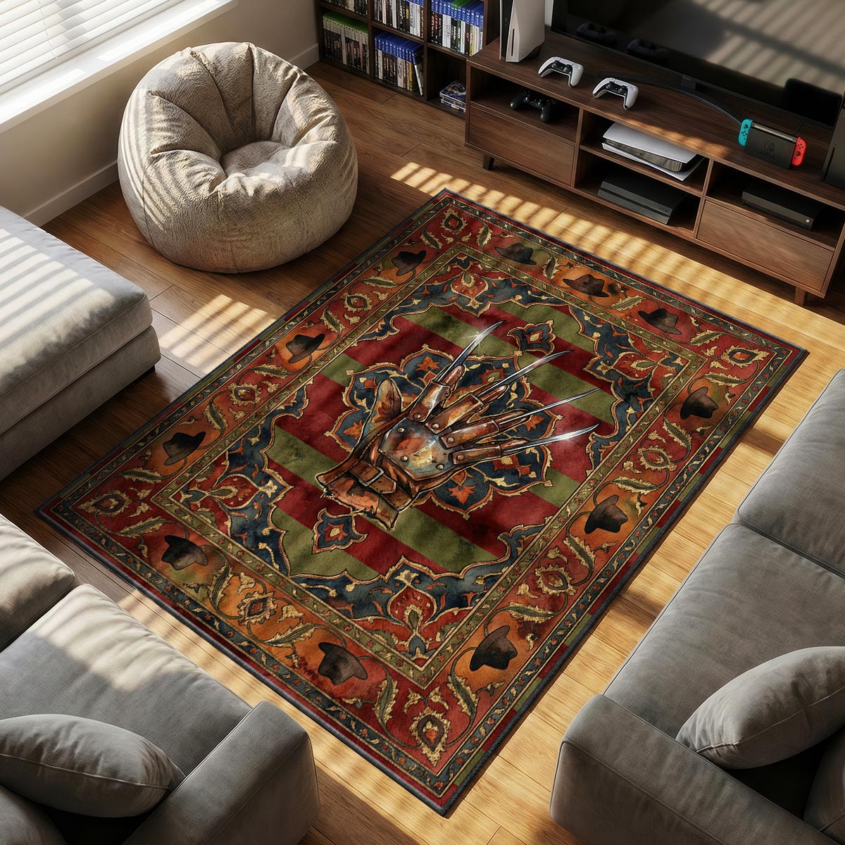 Freddy Glove themed area rug for home decor fans