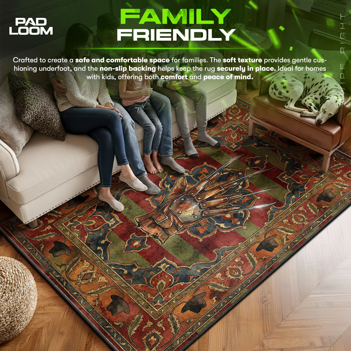 Freddy area rug showing full home decor artwork