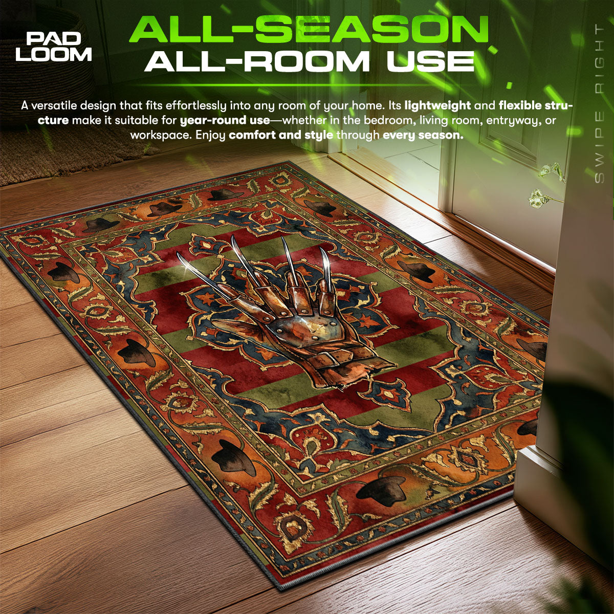 Freddy Glove Dreamscape Nightmare Elm Street Room fan rug — premium quality print