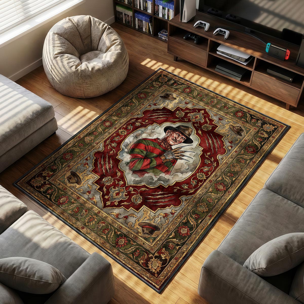Freddy Krueger themed area rug for home decor fans