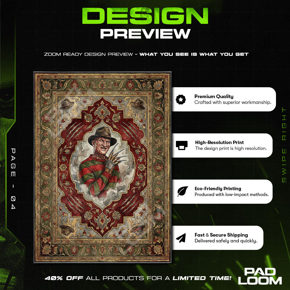 Room character design printed on rug