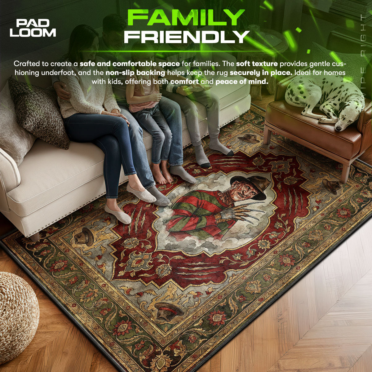 Freddy area rug showing full home decor artwork