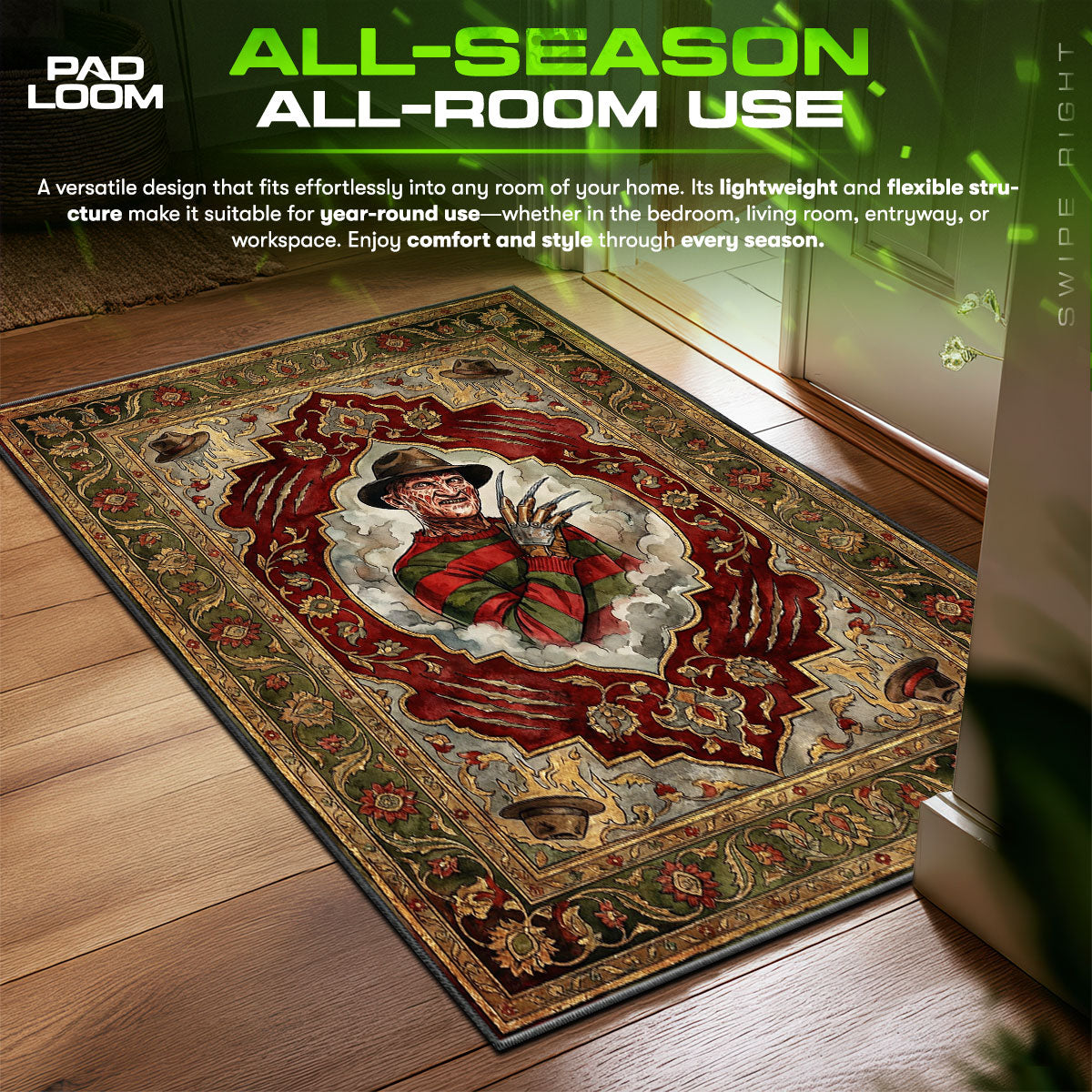Freddy Krueger Claw Marks Elm Street Room fan rug — premium quality print