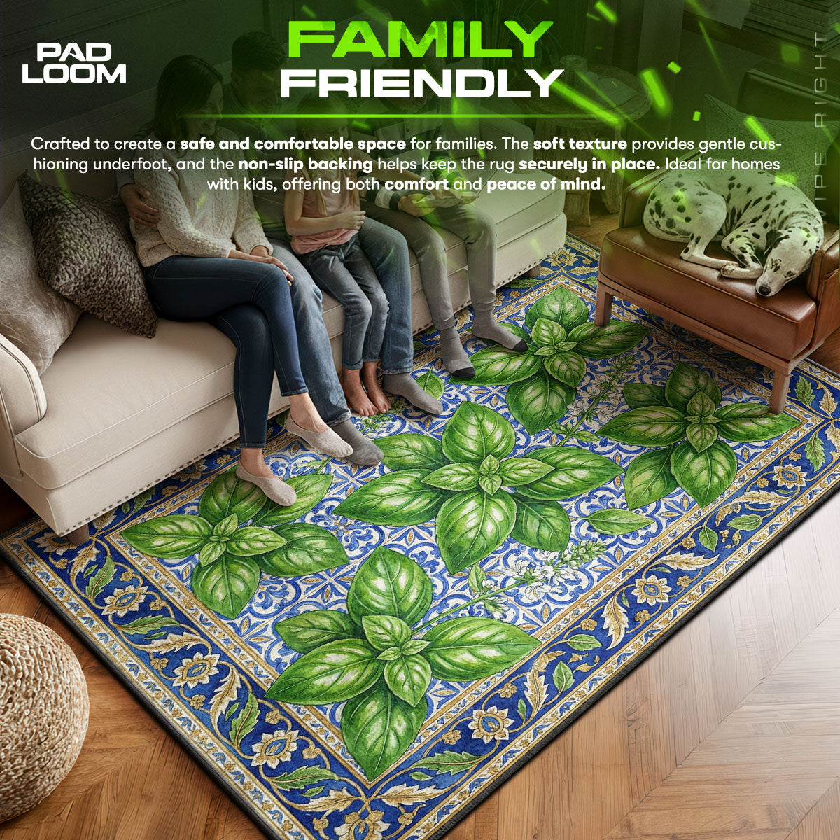 Floor character design printed on rug