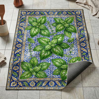 Fresh Basil Rug — Herb Garden Kitchen Floor Mat